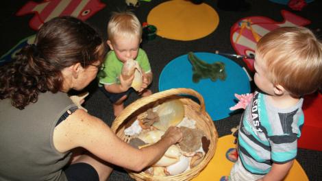 Two children participating in school holiday activities at the WA Museum